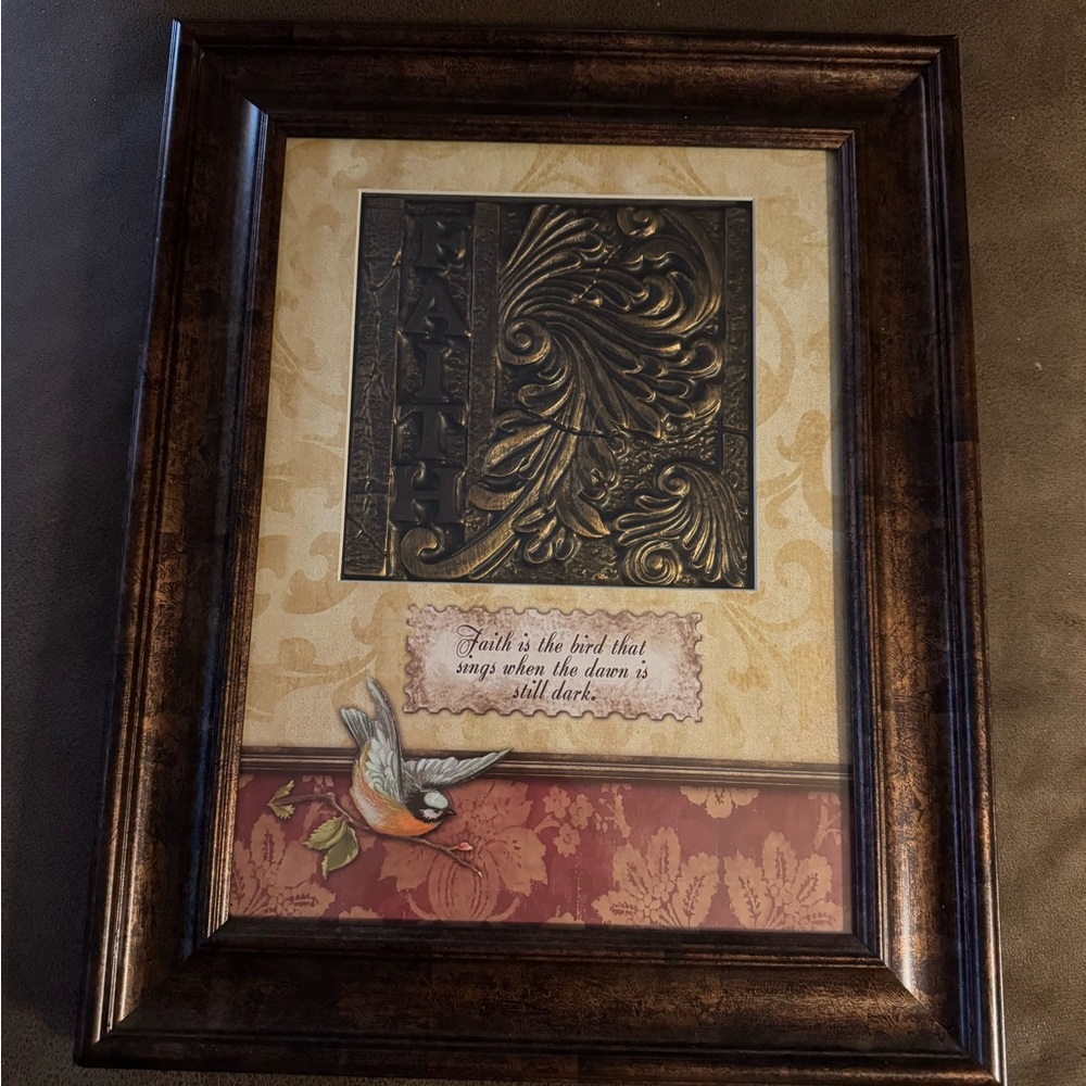 Faith Mixed Media Wall Art with Brown Frame